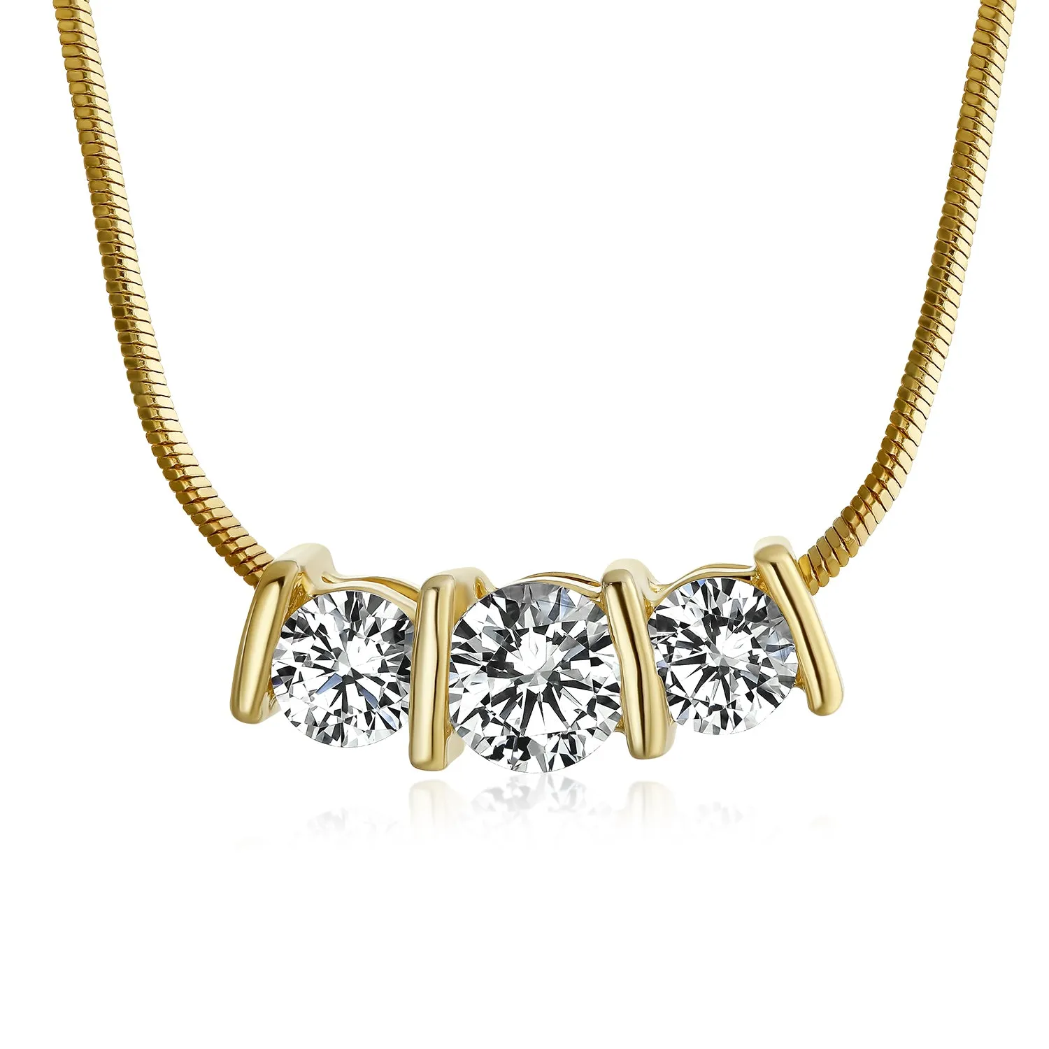 2CT Three Stone Bridal Necklace with Cubic Zirconia CZ Silver Gold Plated