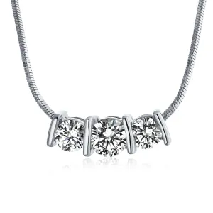 2CT Three Stone Bridal Necklace with Cubic Zirconia CZ Silver Gold Plated