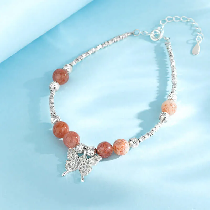 925 Silver Butterfly Aquamarine Bracelet