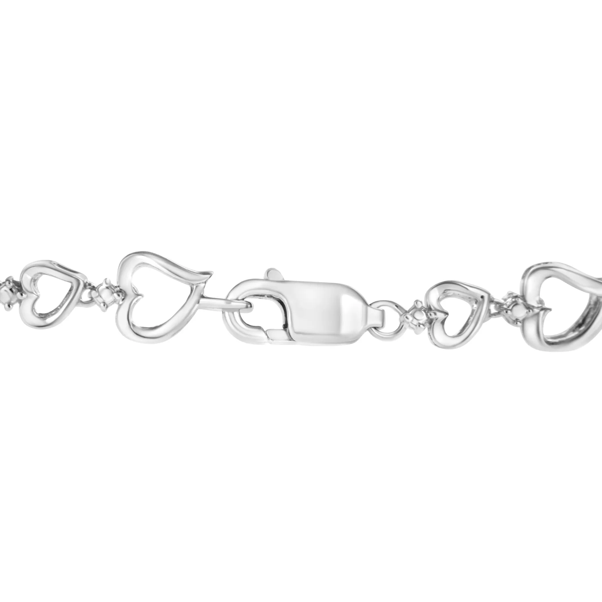 .925 Sterling Silver Prong Set Diamond Accent Alternating Heart Link Bracelet (I-J Color, I3 Clarity) - 7.25" Inches