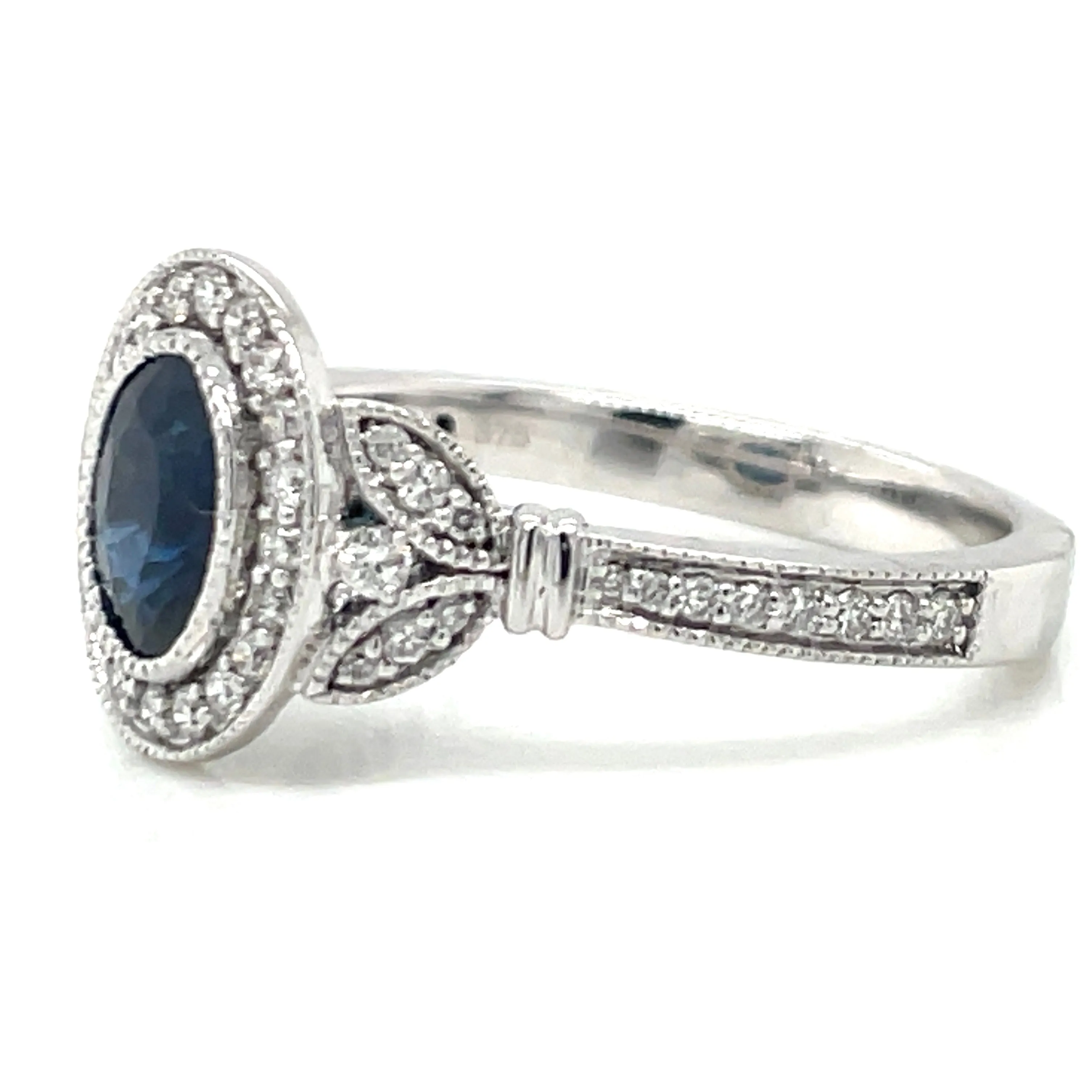 9ct White Gold Earth Grown 1.461ct Sapphire And Diamond Halo Ring