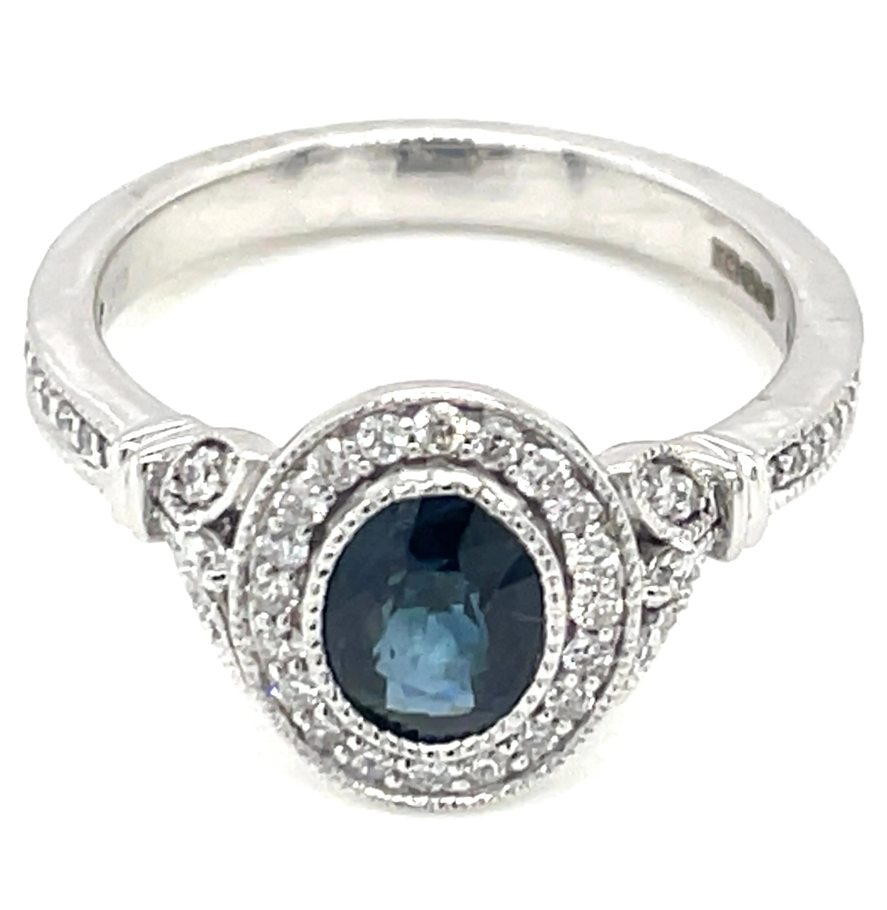 9ct White Gold Earth Grown 1.461ct Sapphire And Diamond Halo Ring