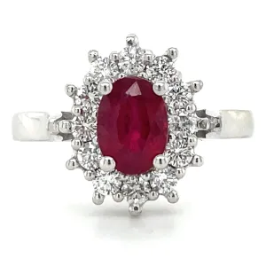 9ct White Gold Earth Grown Oval Ruby & Diamond Cluster Ring