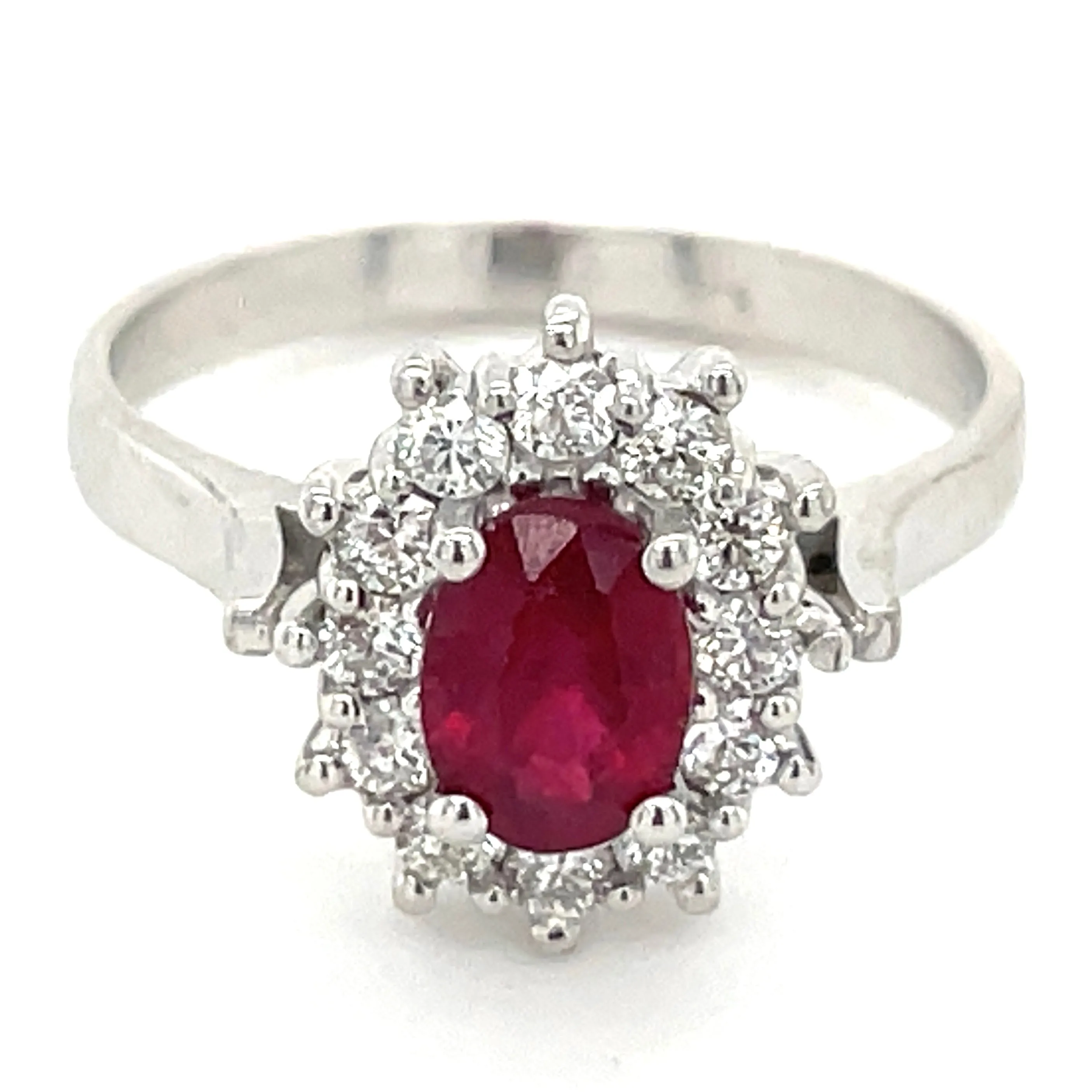 9ct White Gold Earth Grown Oval Ruby & Diamond Cluster Ring