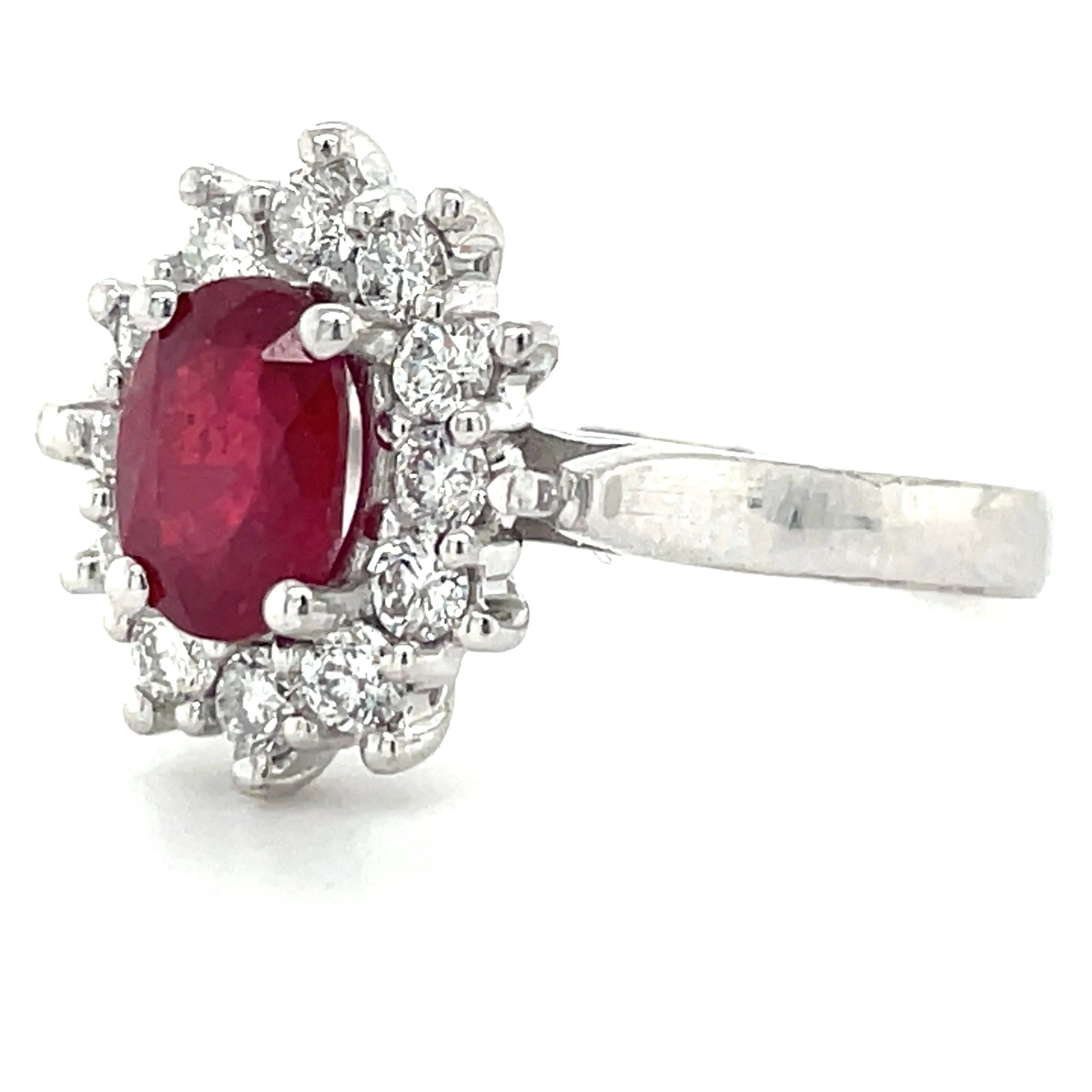 9ct White Gold Earth Grown Oval Ruby & Diamond Cluster Ring