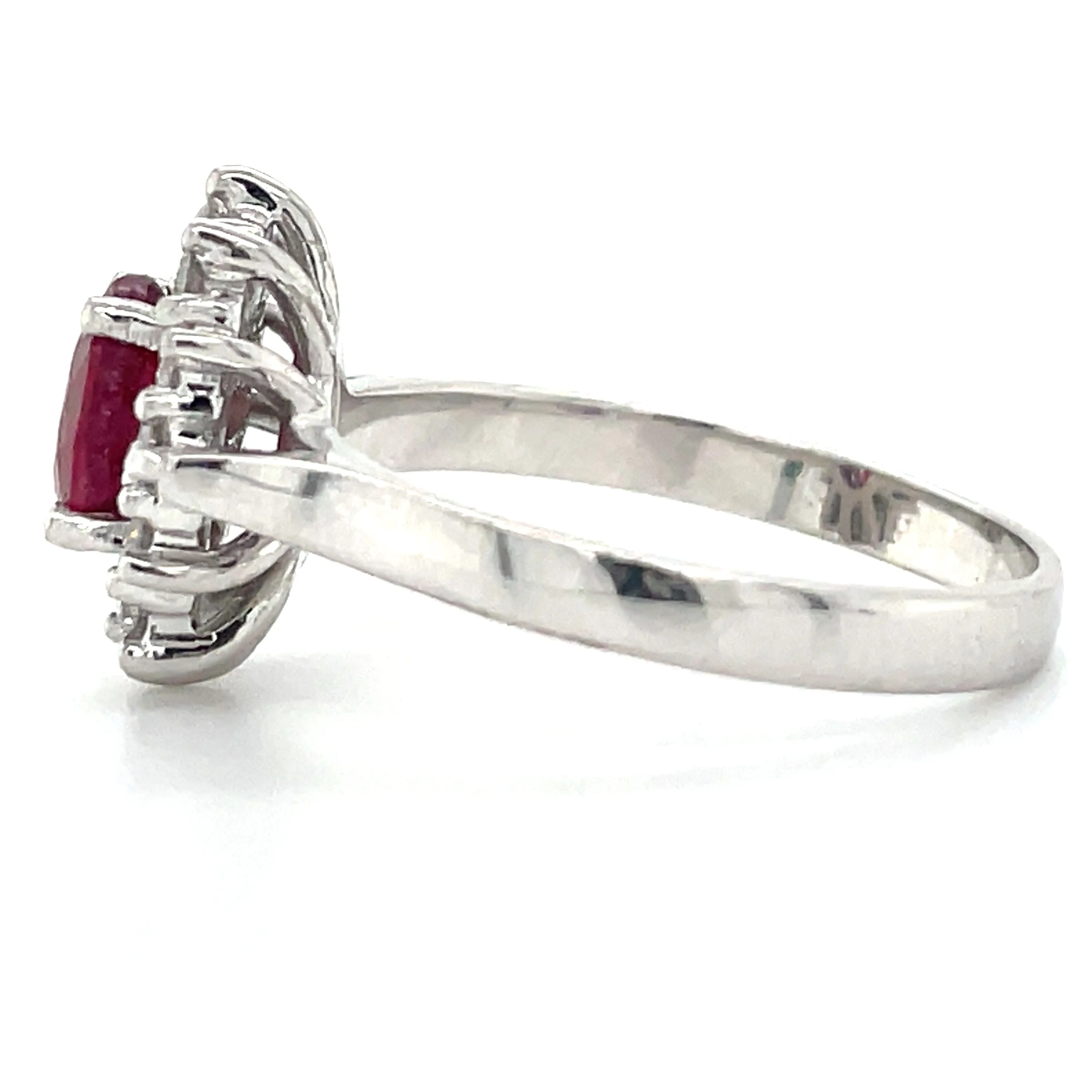 9ct White Gold Earth Grown Oval Ruby & Diamond Cluster Ring