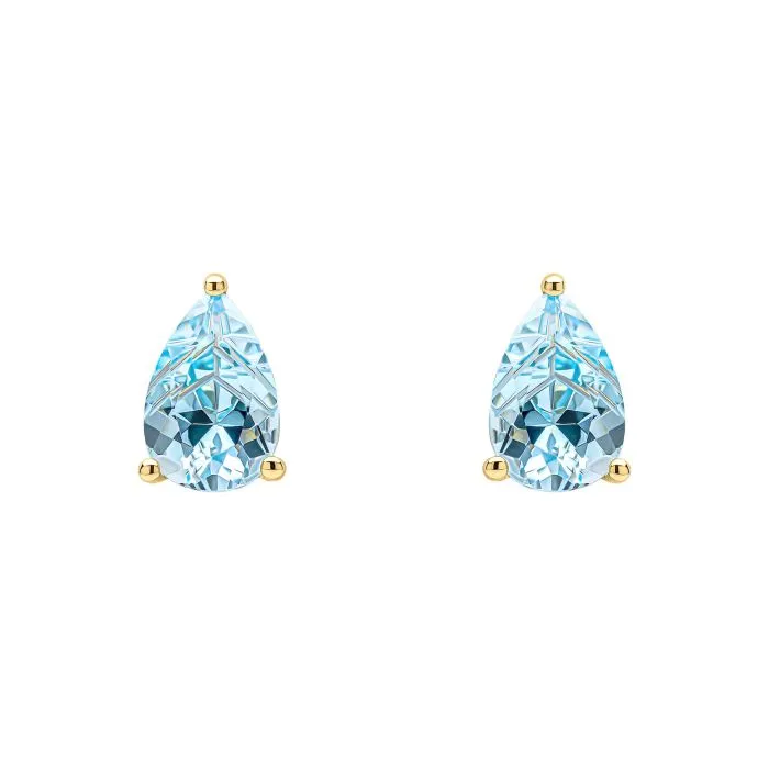 9ct Yellow Gold Pear Cut Blue Topaz Stud Earrings GE2486T