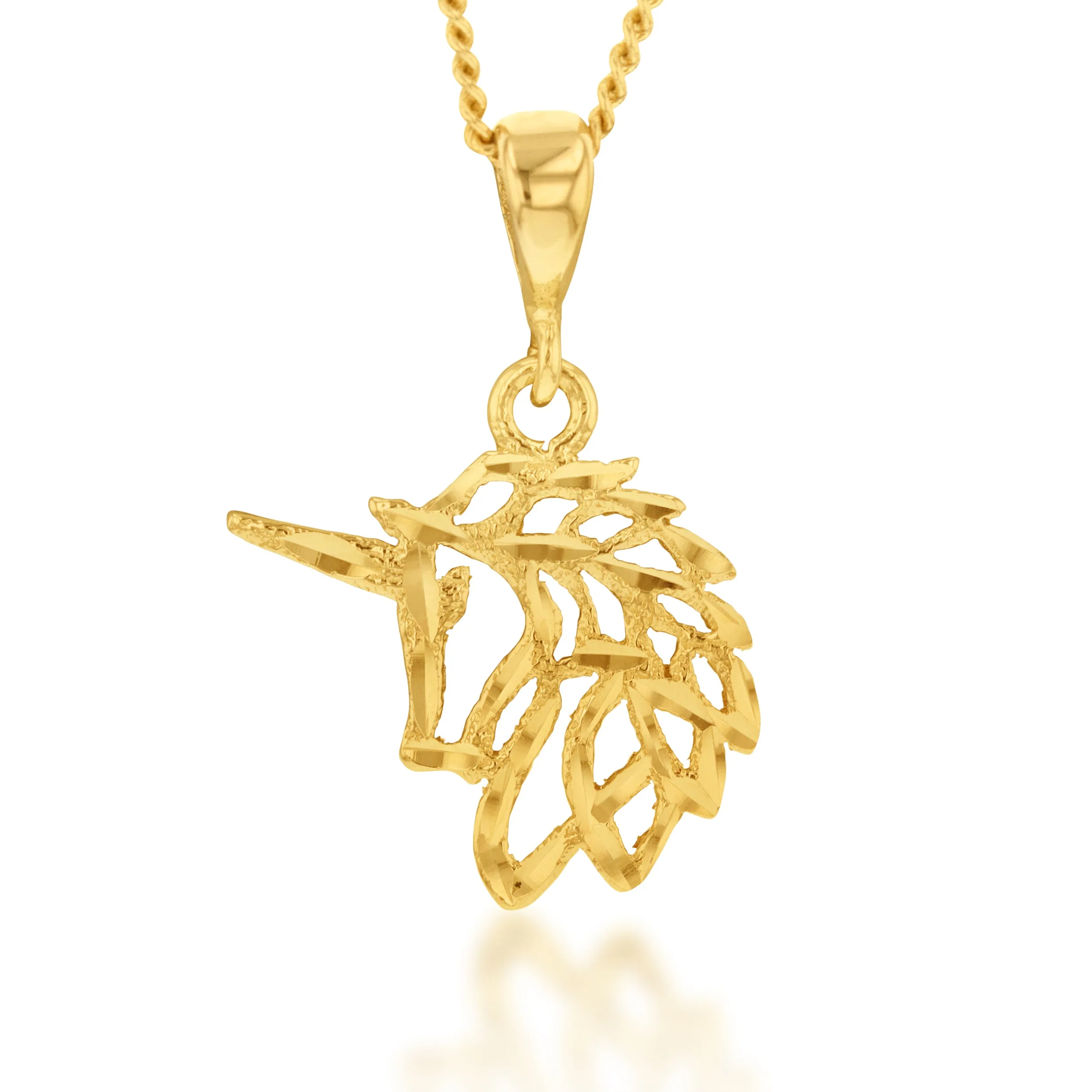 9ct Yellow Gold Unicorn Outline Pendant