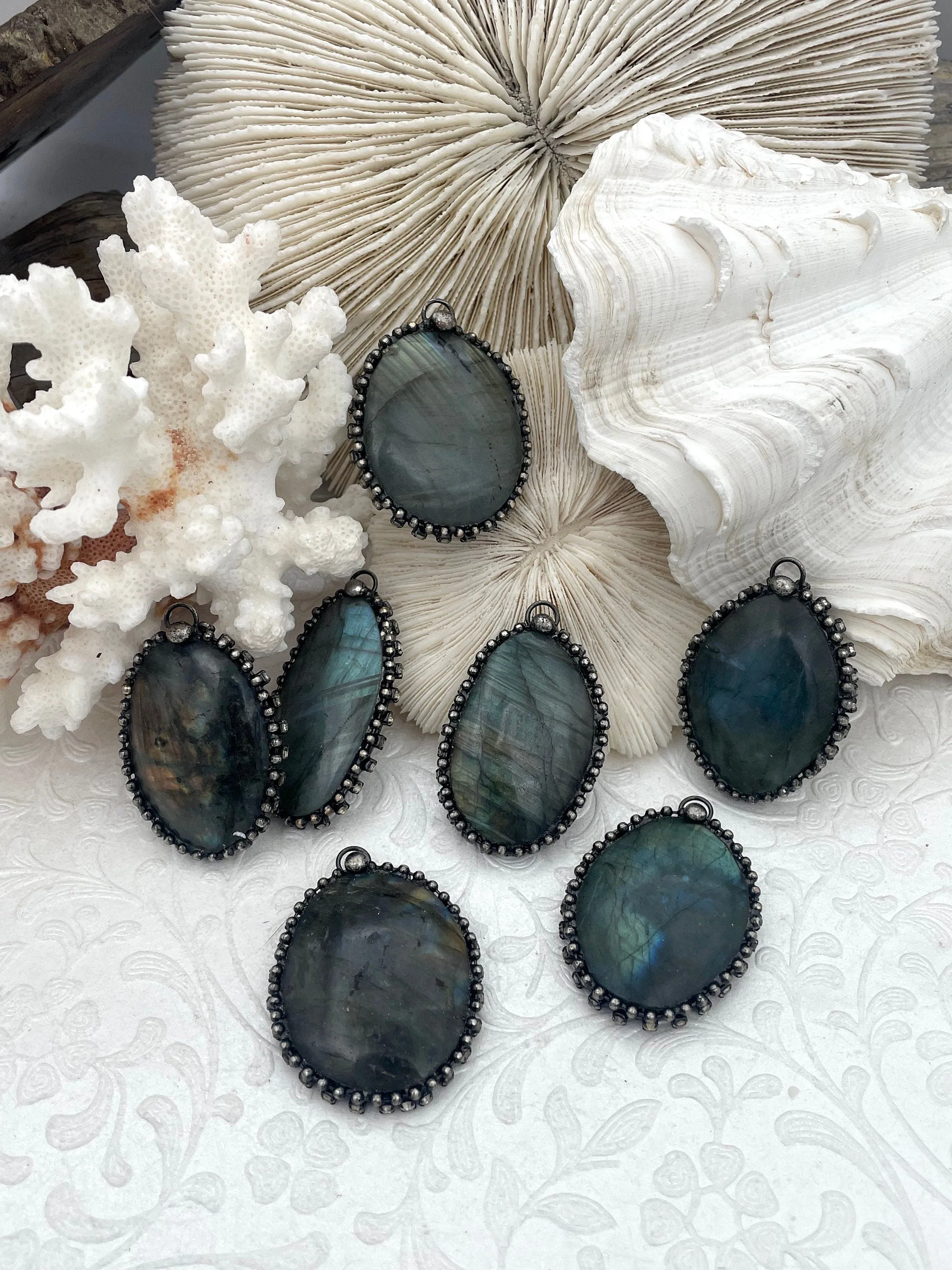 AA Labradorite Pendants with Textured Burnished Silver and CZ Soldered Bezel. Variety of sizes and stones, all unique. Fast Ship