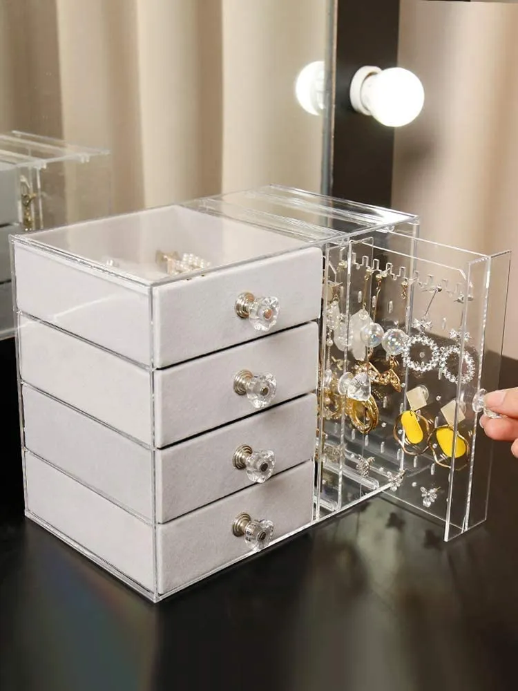 Acrylic Earring Holder and Jewelry Organizer 2 Slots 4 Drawers