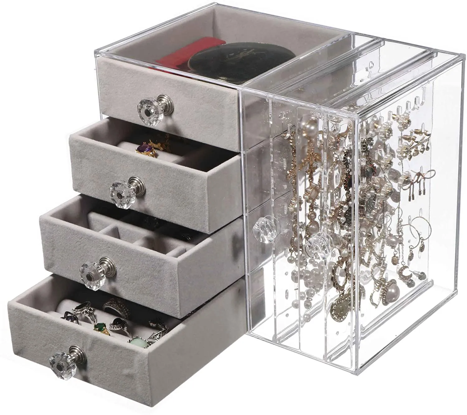 Acrylic Earring Holder and Jewelry Organizer 2 Slots 4 Drawers