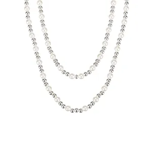 Adorned Pearl Beaded Necklace in Silver