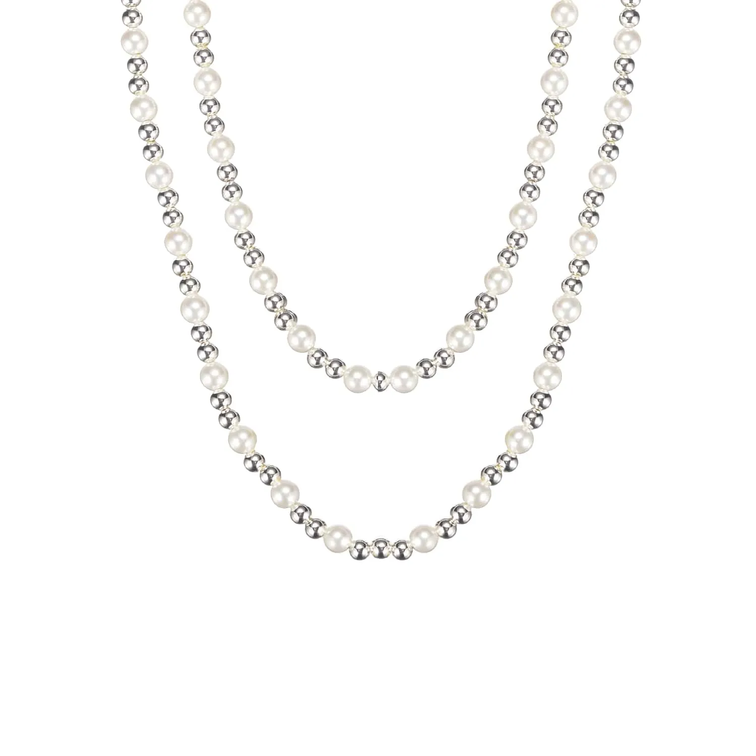 Adorned Pearl Beaded Necklace in Silver