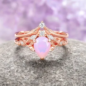 Airee Opalescent Pink Sapphire Engagement Ring Set- 14K Rose Gold Vermeil