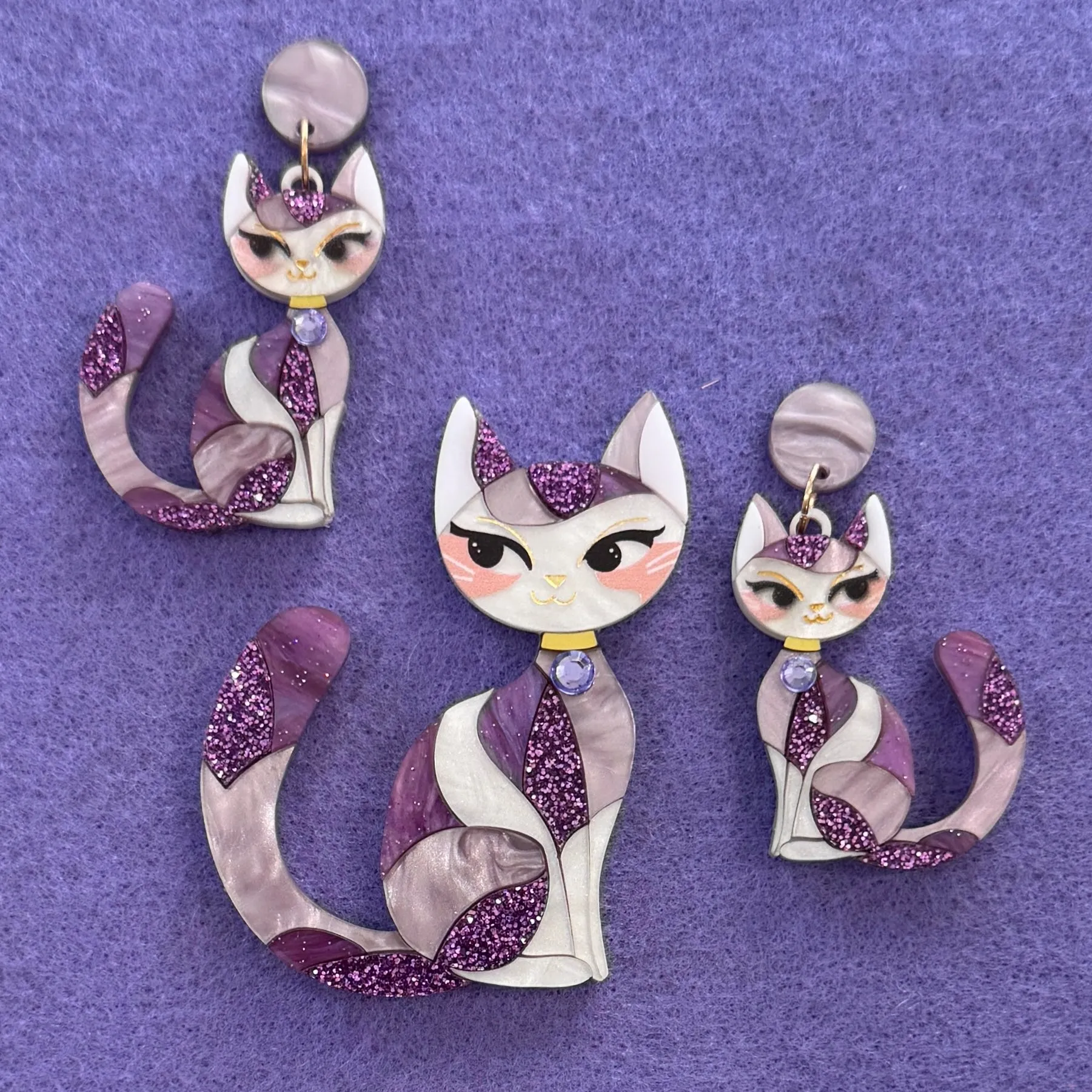 Amethyst 💜 cat - Brooch - Set of 2