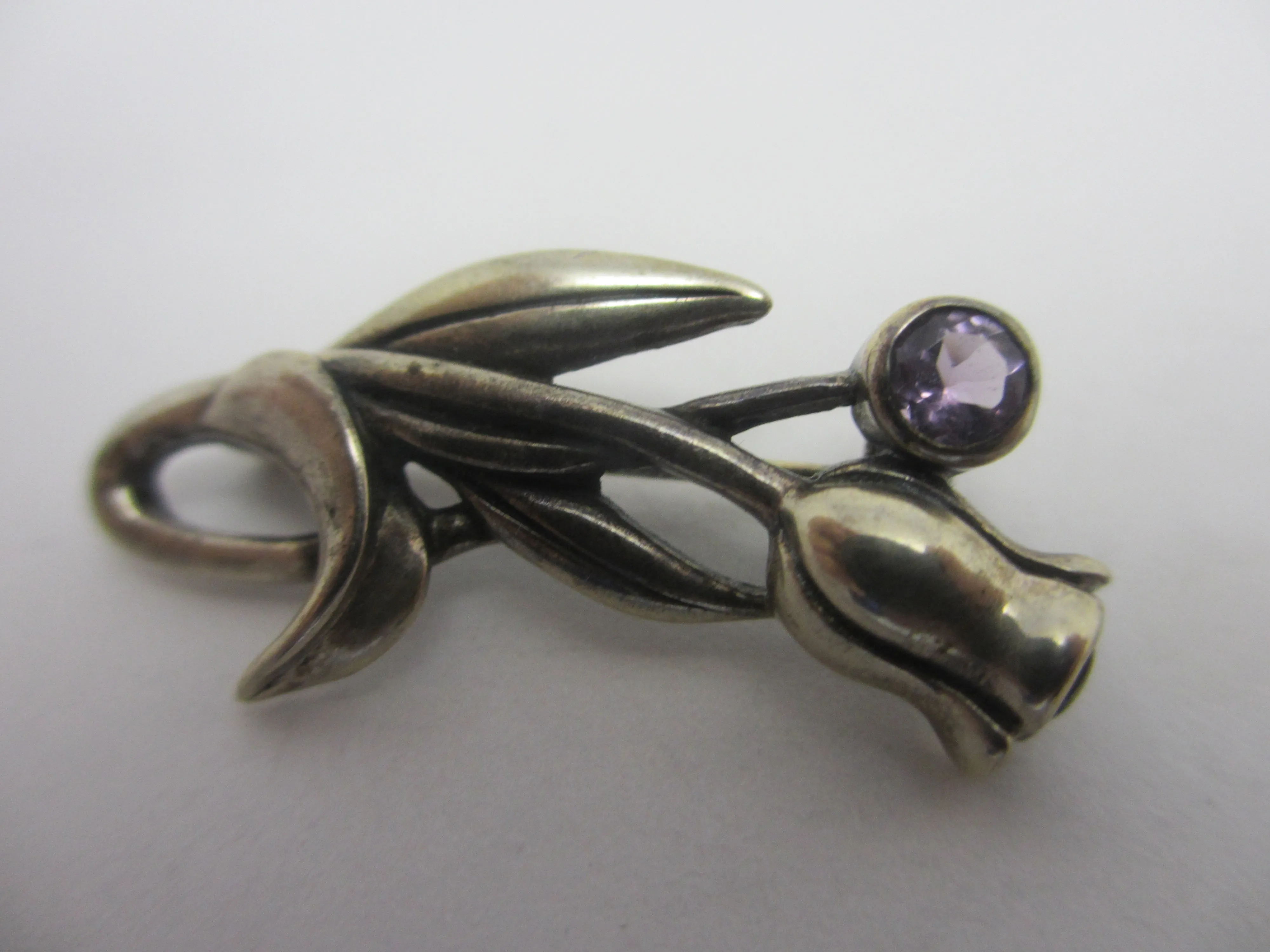 Amethyst Tulip Flower Sterling Silver Brooch Pin Vintage c1980