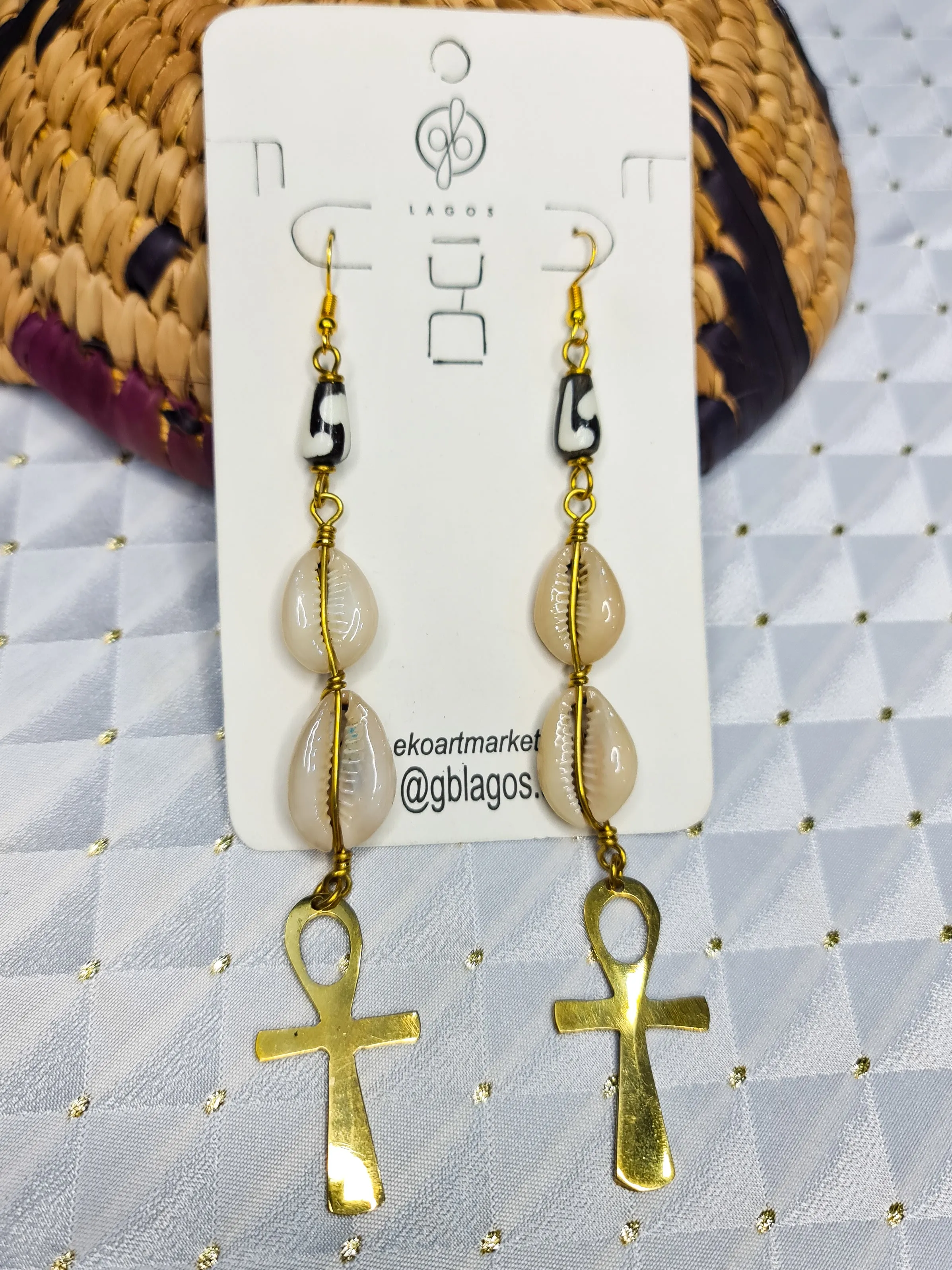 Ankh   Cowrie Earrings