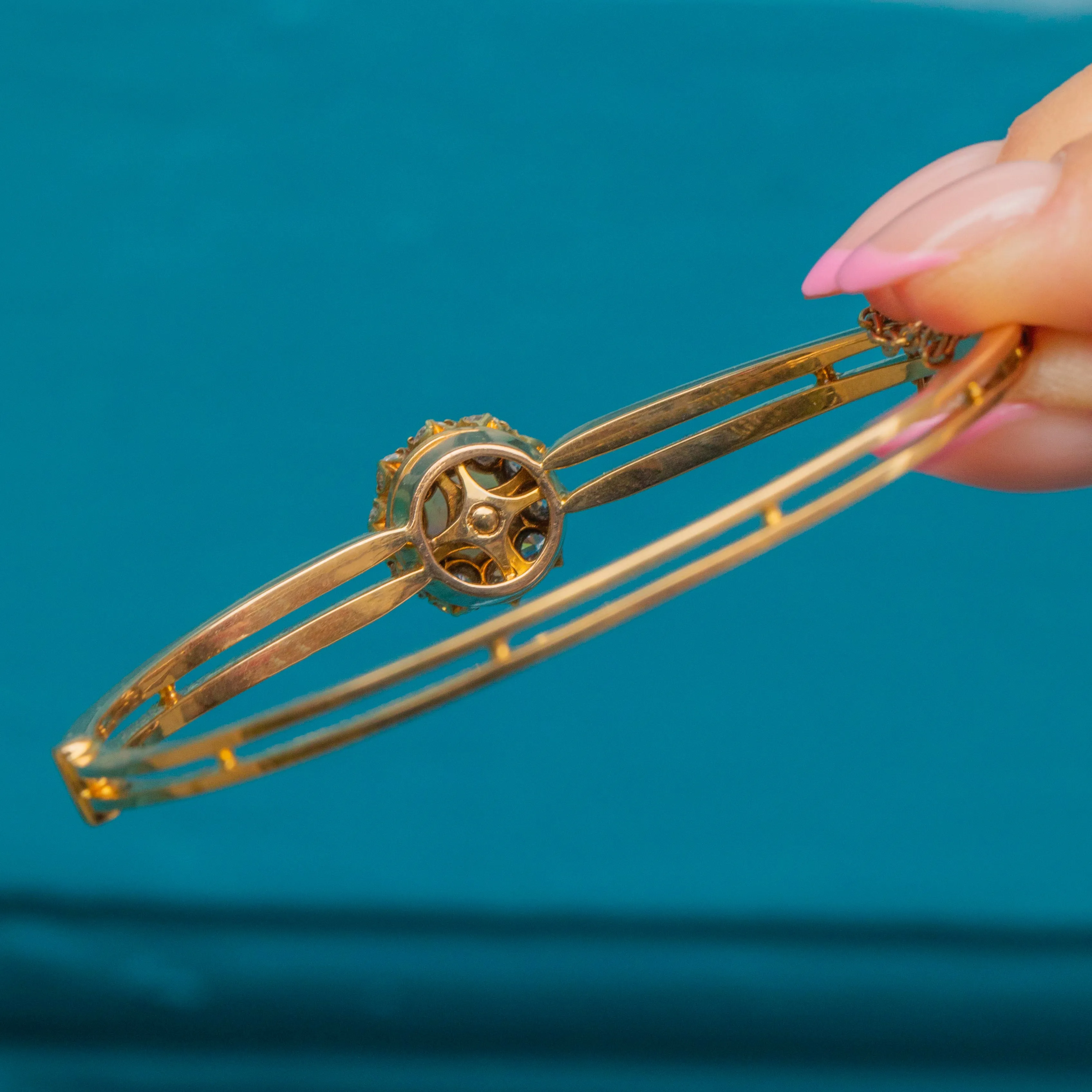 Antique 18ct Gold Opal Diamond Bangle in Fitted Box, with Brooch Attachment