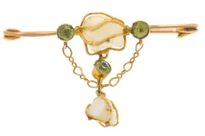 Antique 9ct Gold Pearl Peridot Brooch