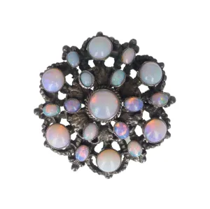 Antique Austro Hungarian Silver Opal Floral Brooch