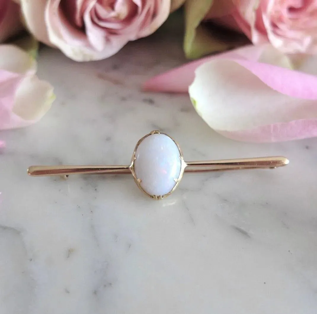 Antique Edwardian 3ct Opal 15ct Gold Bar Brooch