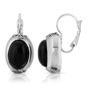 Antiquities Couture Illusions Onyx And Silver Oval Drop Leverback Earrings