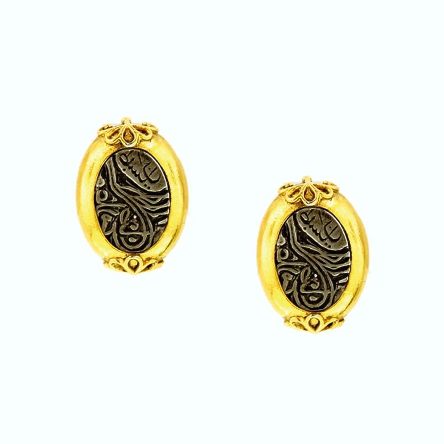 Antiquities Couture Maharaja Script Oval Clip On Earrings