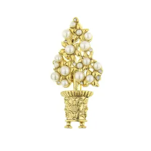 Antiquities Couture Paradise Faux Pearl And Crystal Topiary Pin