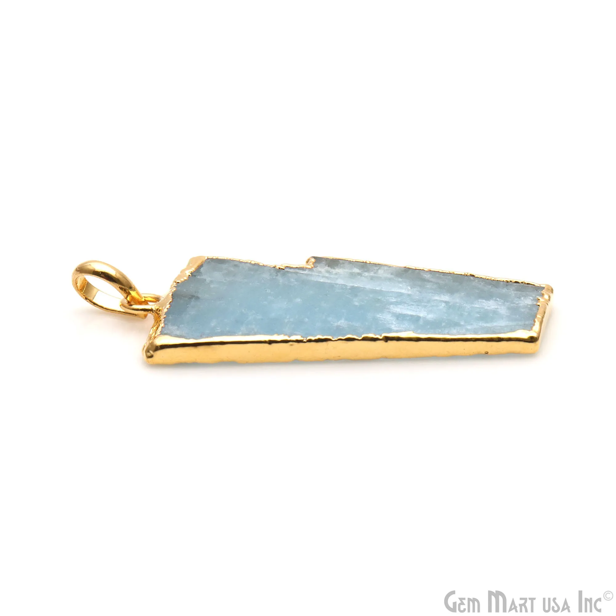 Aquamarine Free Form shape 43x19mm Gold Electroplated Gemstone Single Bail Pendant