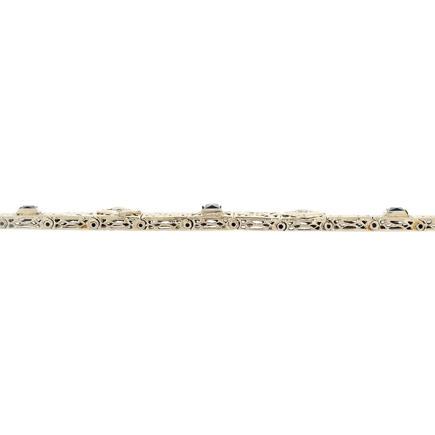 Art Deco 14k White gold Diamond & Sapphire Line Bracelet