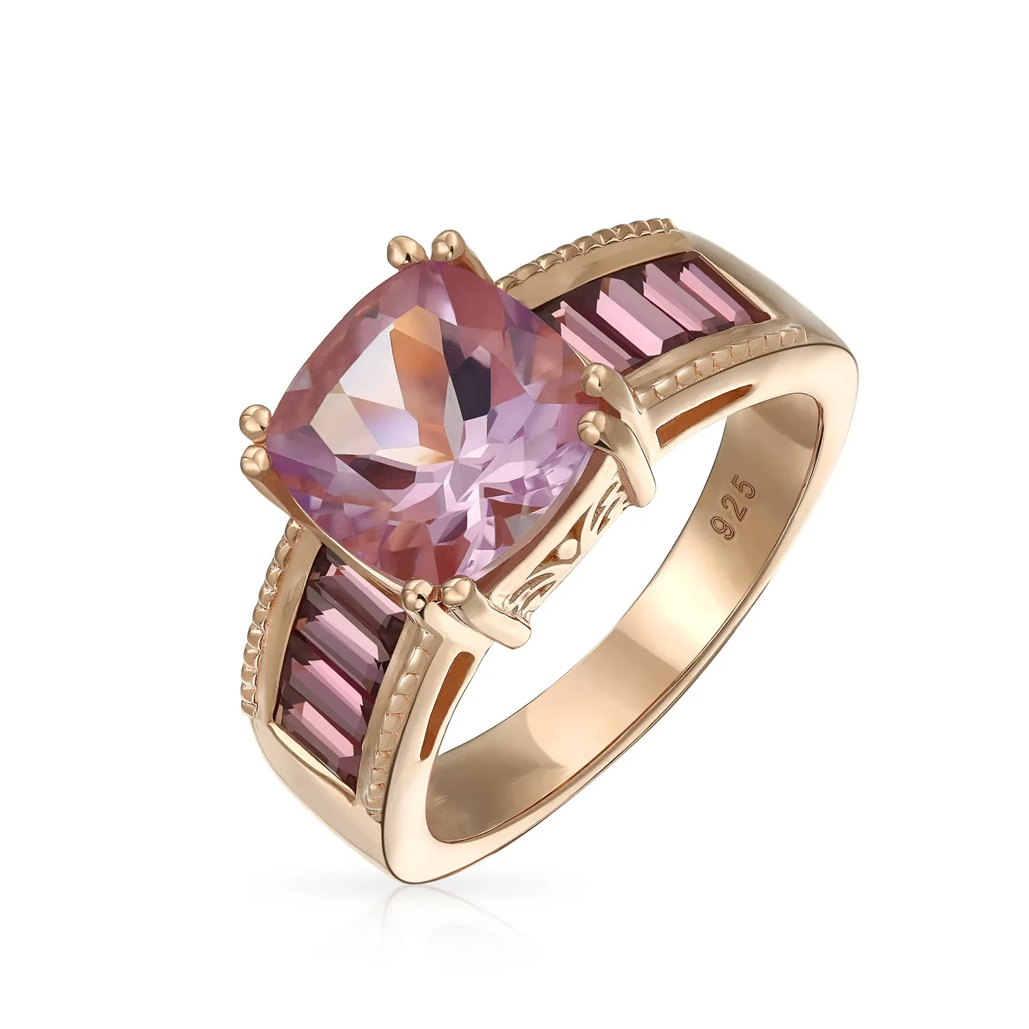 Art Deco 5.45CT Pink Amethyst Engagement Ring with Rhodolite Garnet, Rose Gold