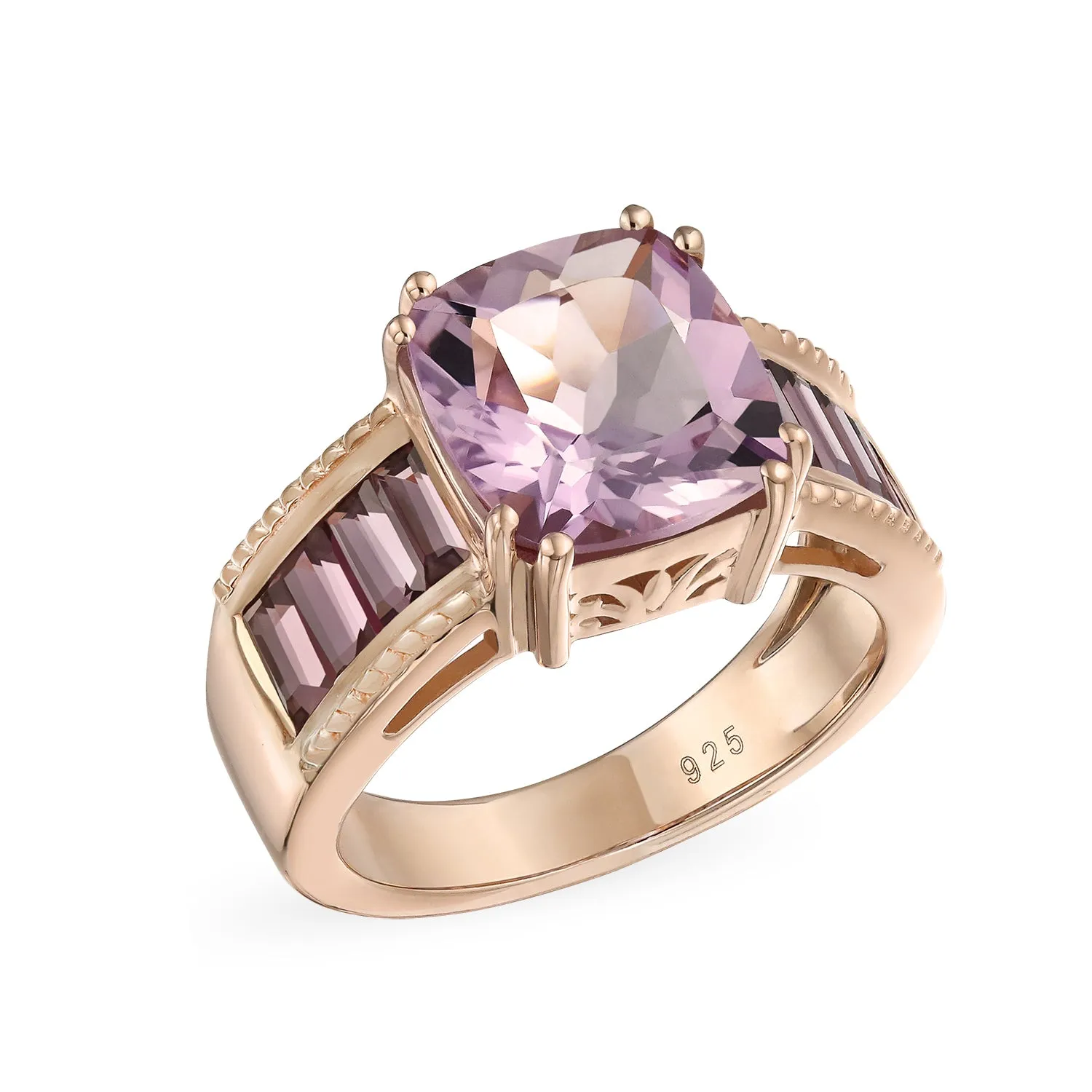 Art Deco 5.45CT Pink Amethyst Engagement Ring with Rhodolite Garnet, Rose Gold