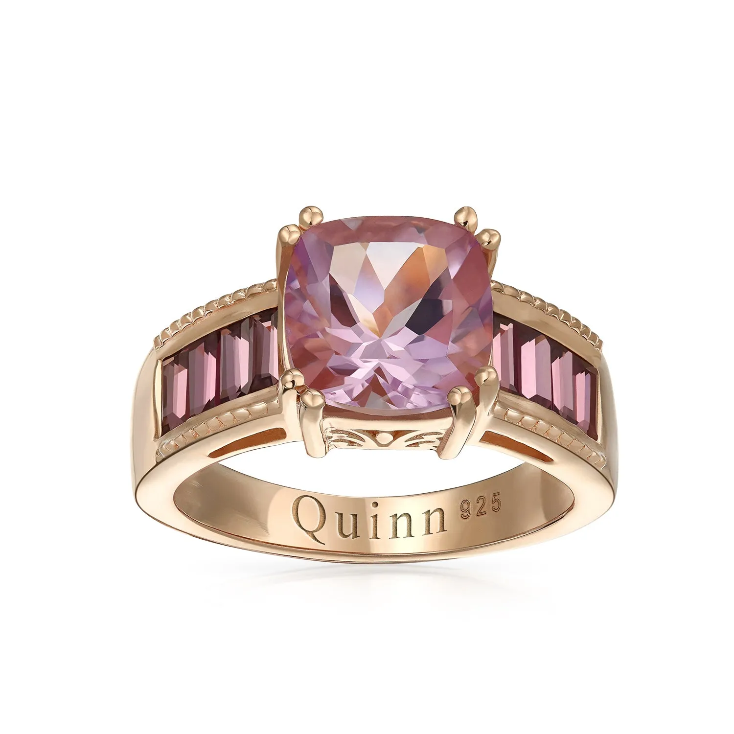 Art Deco 5.45CT Pink Amethyst Engagement Ring with Rhodolite Garnet, Rose Gold