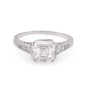 Art Deco GIA 1.9 Carat Emerald Cut Diamond Platinum Engagement Ring