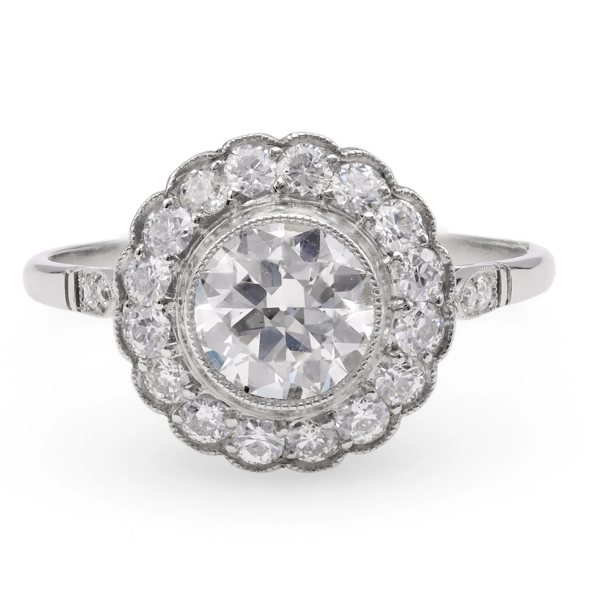 Art Deco Inspired 1.01 Carat Diamond Platinum Cluster Ring