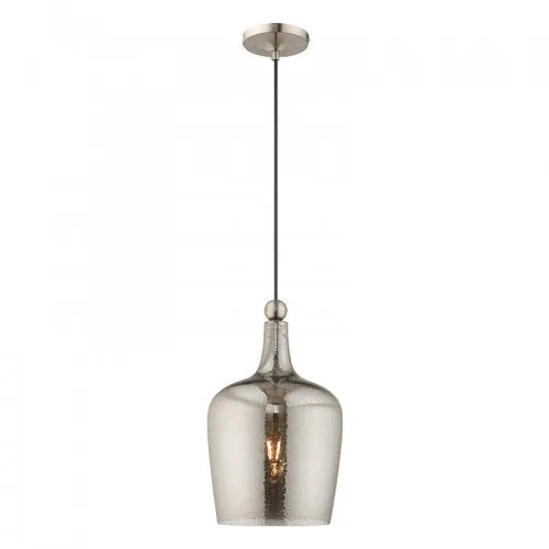 ART GLASS 1 LIGHT MINI PENDANT, BRUSHED NICKEL