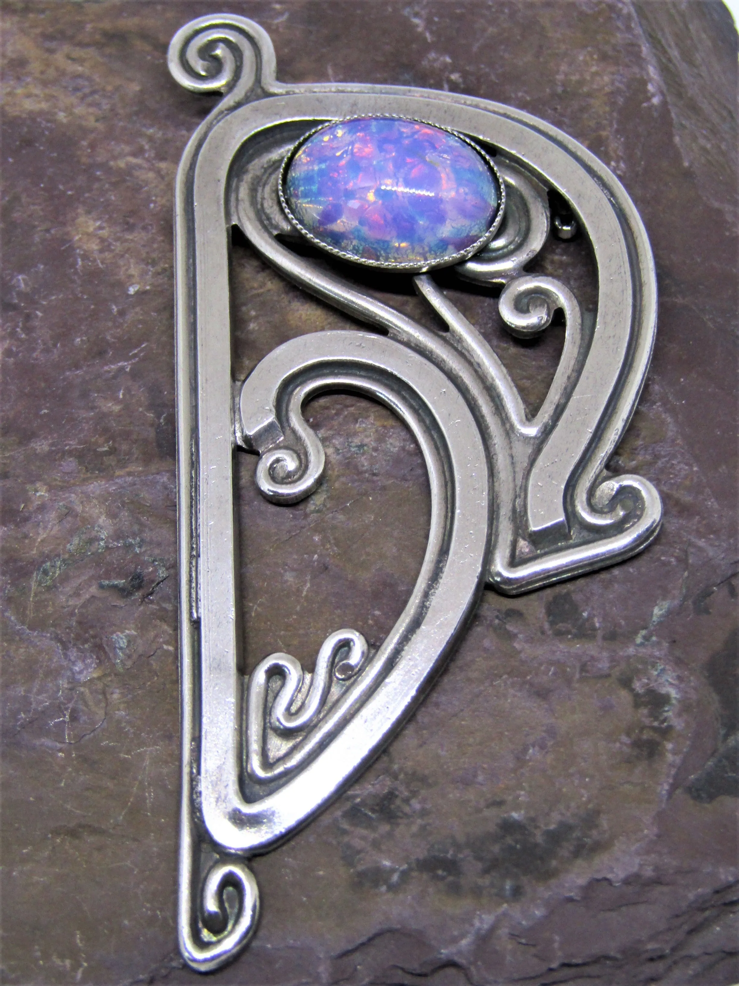 Art Nouveau Brooch with Pink Opalescent Stone by Jess Lelong