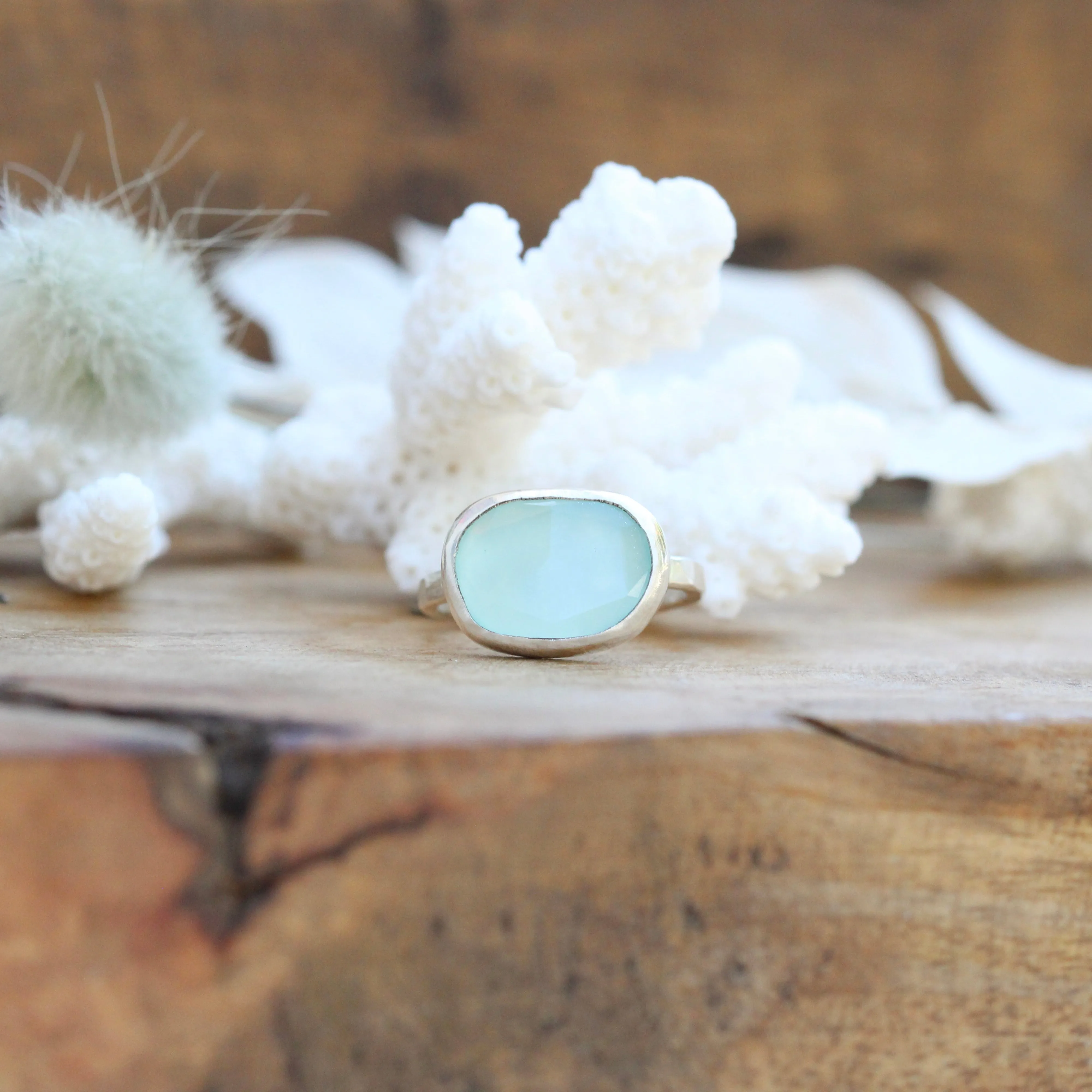 beach comber Aqua Chalcedony and sterling silver ring