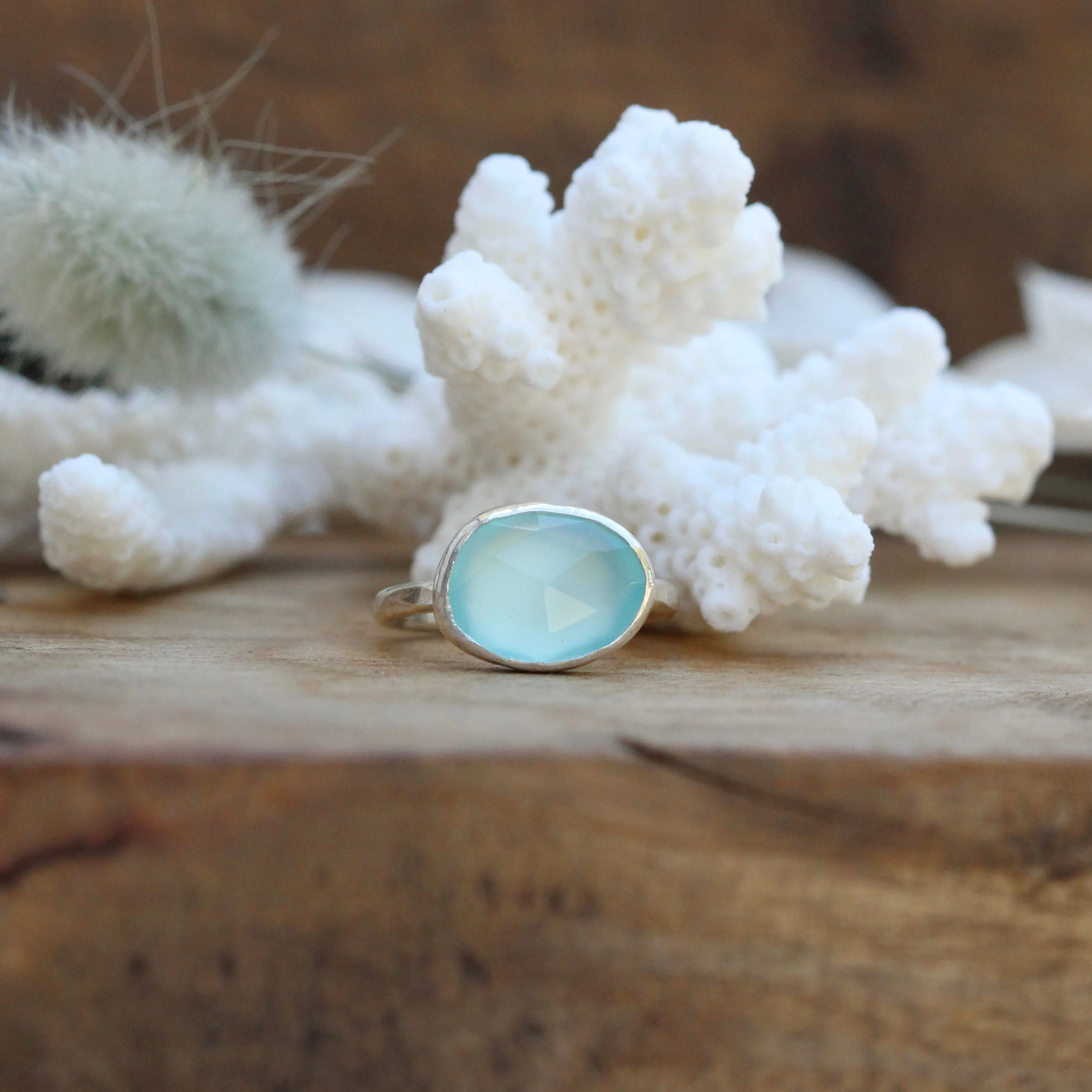 beach comber Aqua Chalcedony and sterling silver ring