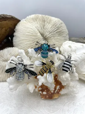 Bee Charm/Pendant, Enamel Rhinestone Bee Pendant, Vintage Bee Pendants, Insect Pendants, Bug Pendants, Bumble Bee 5 Styles Fast Shipping