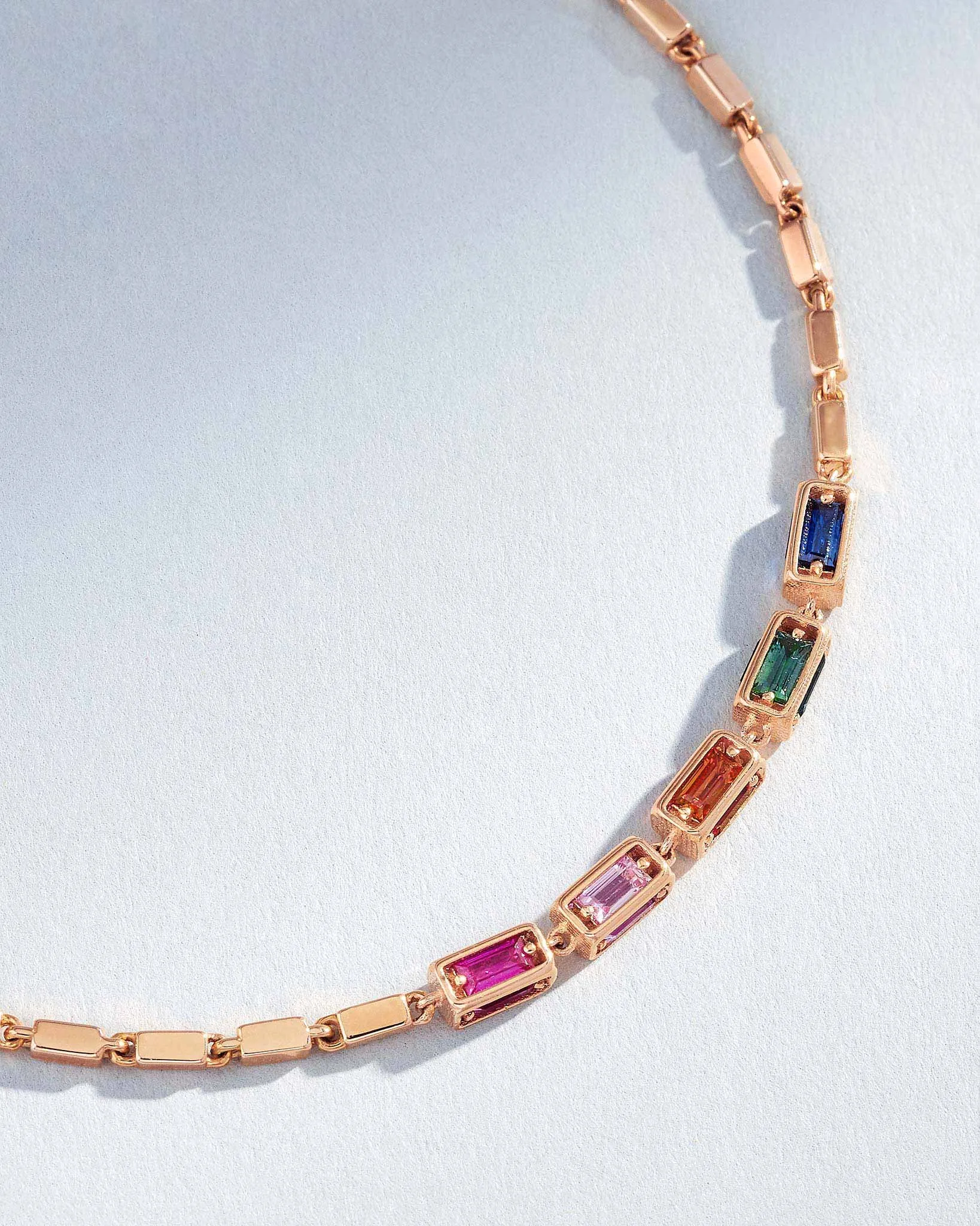 Block-Chain Multi-Rainbow Sapphire Thin Bracelet