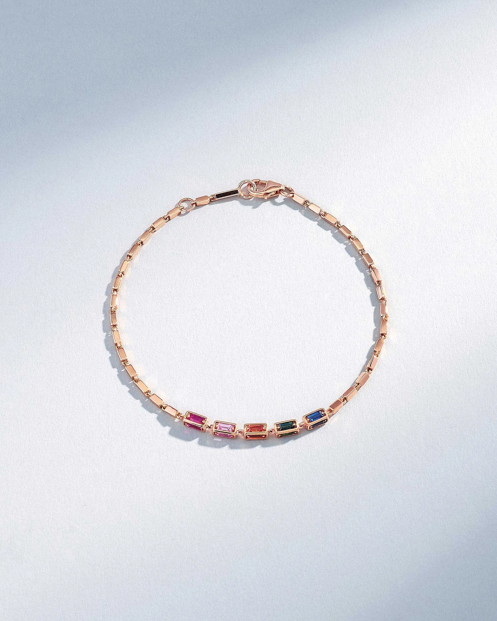 Block-Chain Multi-Rainbow Sapphire Thin Bracelet