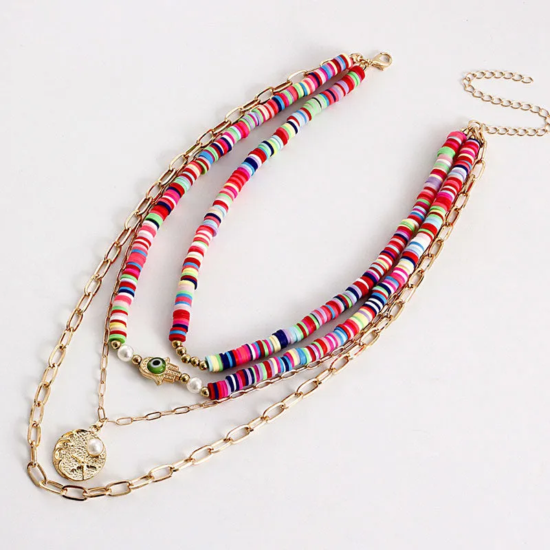 Bohemian Multi Layered Polychrome Necklace