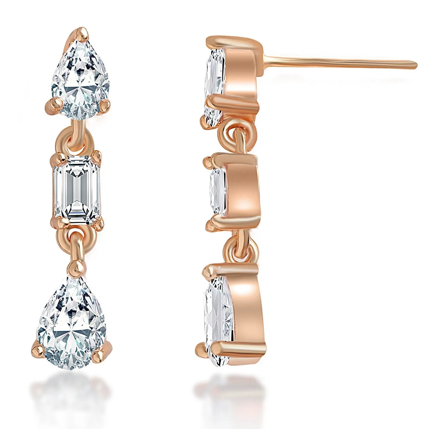 Brass 18k Rose Gold Fluid Crystal Earring Pair For Women