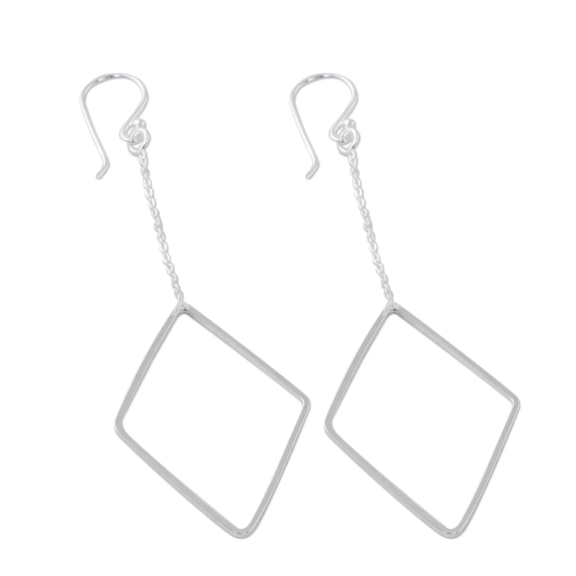 Breezy Diamond High Polish Sterling Silver Diamond Shaped Dangle Earrings