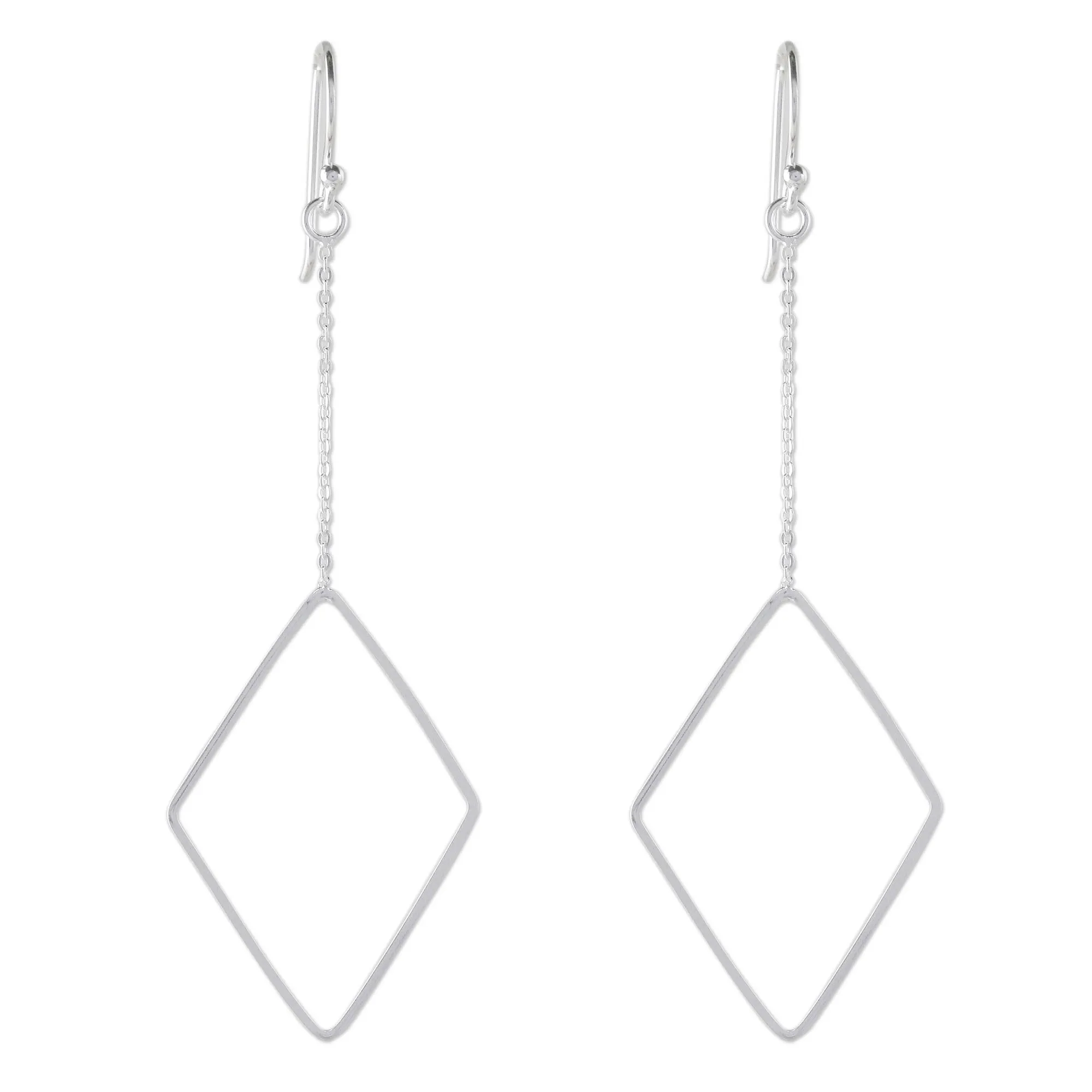 Breezy Diamond High Polish Sterling Silver Diamond Shaped Dangle Earrings