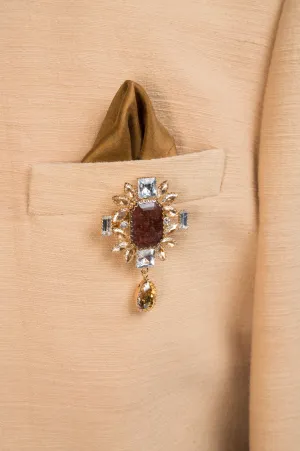 Brown Octagon Crystal Stone Brooch