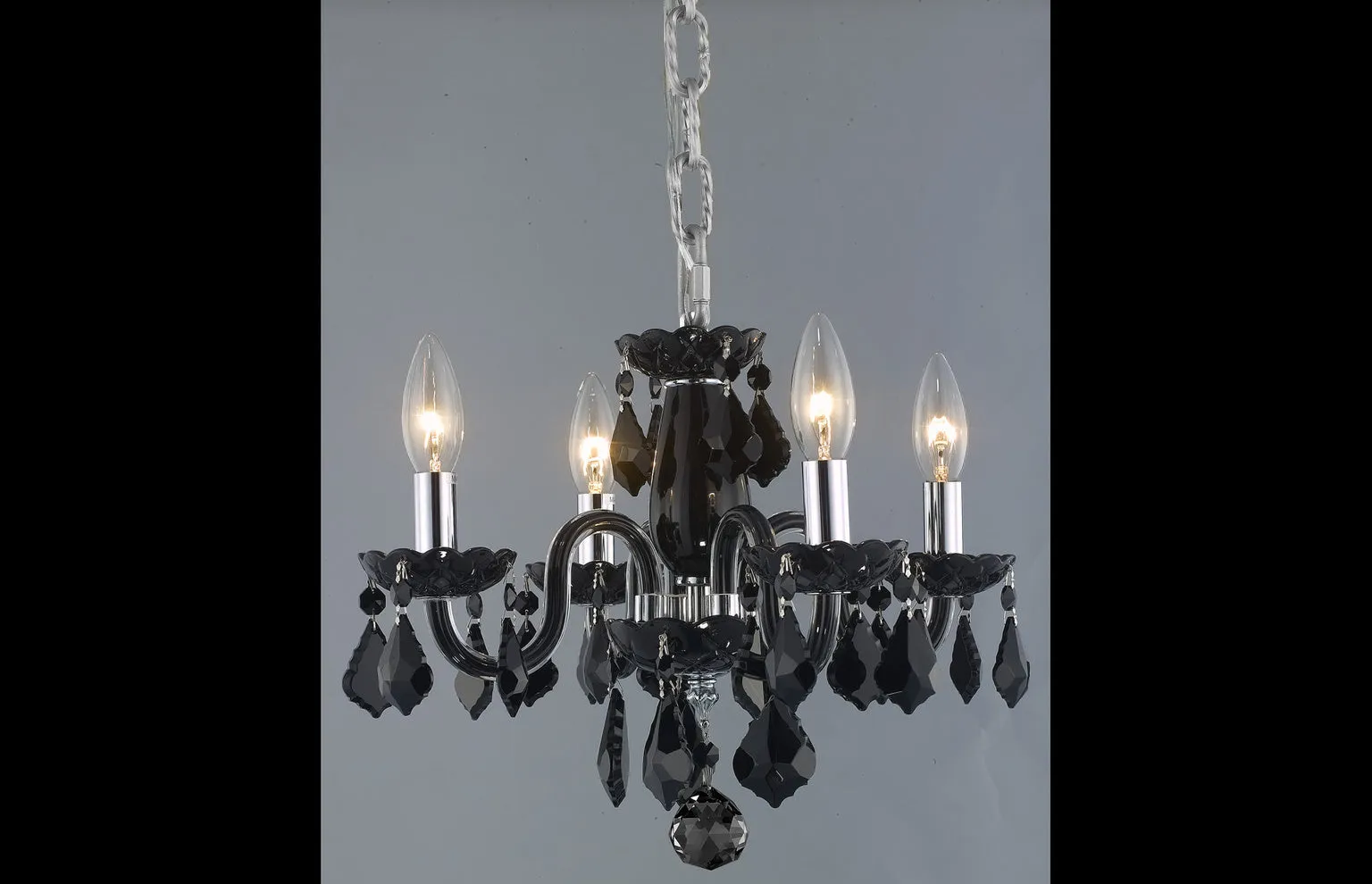 C121-7804D15B-JT/RC - Regency Lighting: Rococo 4 light Black Pendant Jet (Black) Royal Cut Crystal