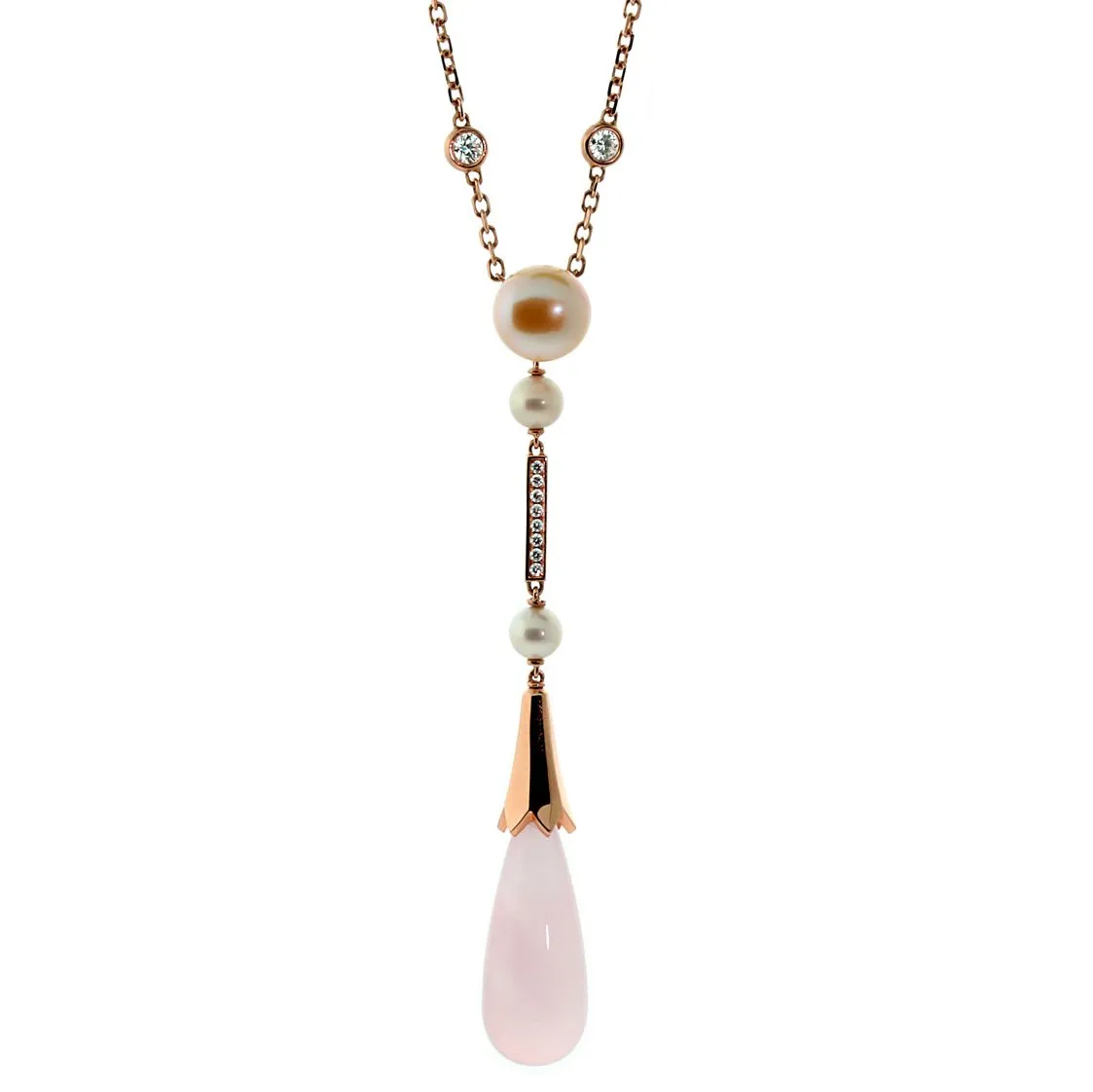 Cartier Monica Bellucci Pearl Diamond Rose Gold Pink Quartz Necklace