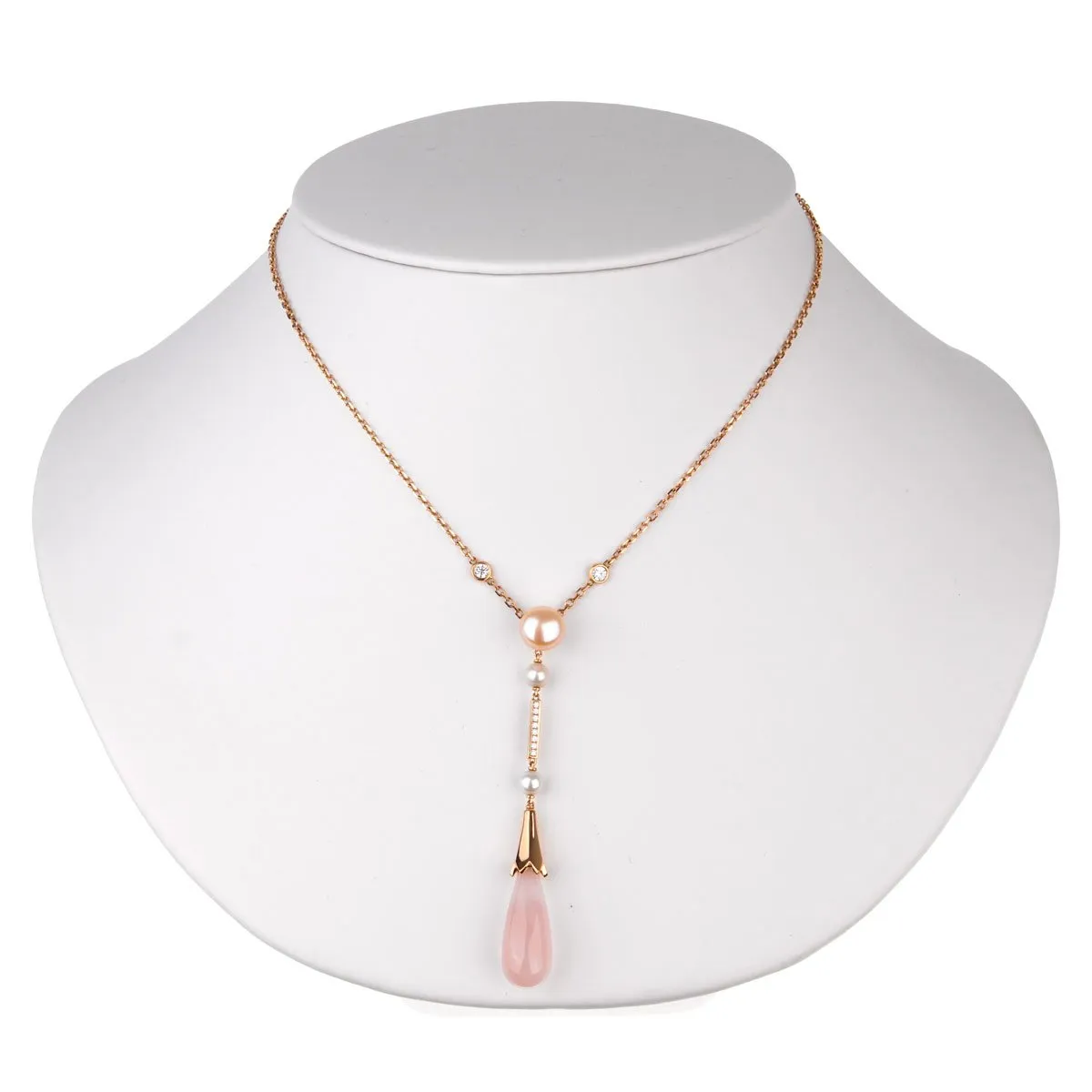 Cartier Monica Bellucci Pearl Diamond Rose Gold Pink Quartz Necklace